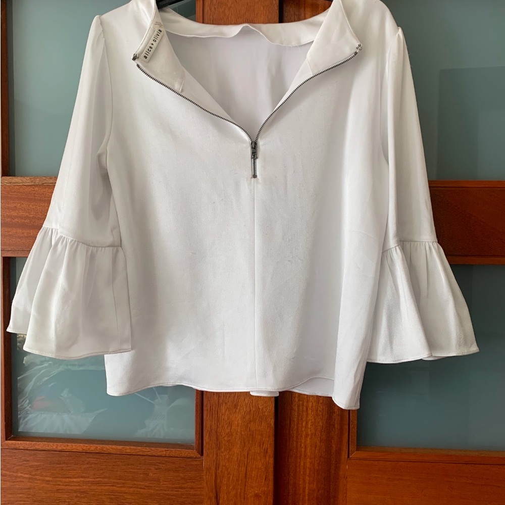 Alice + Olivia White Flared Sleeve Blouse